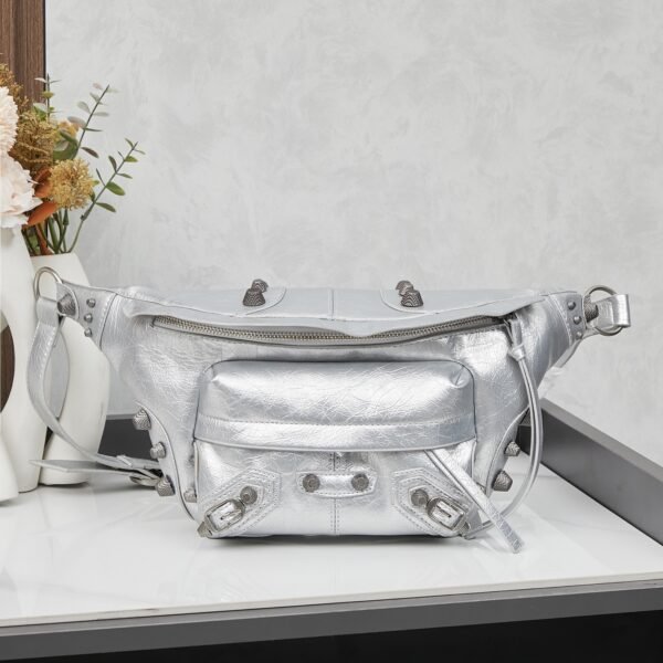 BAL Black textured lamb leather medium waist bag