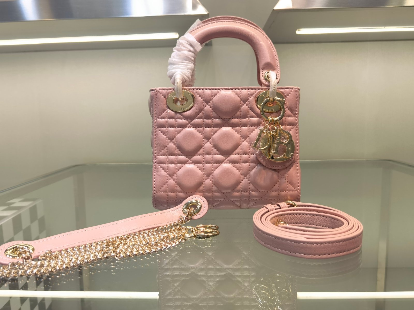 CD Lady CD Mini Pink Lambskin - Bag