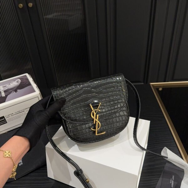 YSL Kaia Black Croc Embossed Leather - Bag