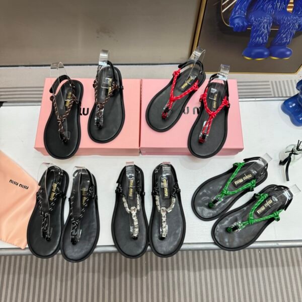 MIU Crystal Embellished Sandals Black - Sandals