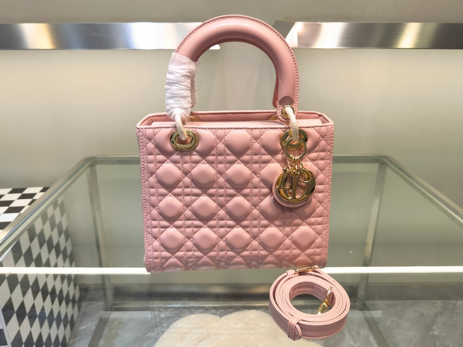 CD Lady CD Small Pink Cannage Leather - Bag