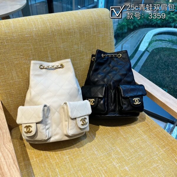 CC Gabrielle Backpack Small Black and White Leather - Bag