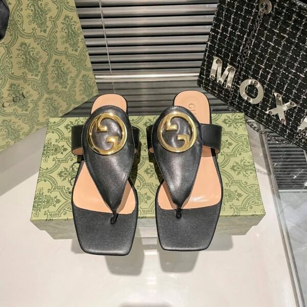 GG Double G Thong Sandals Black Leather - Sandals