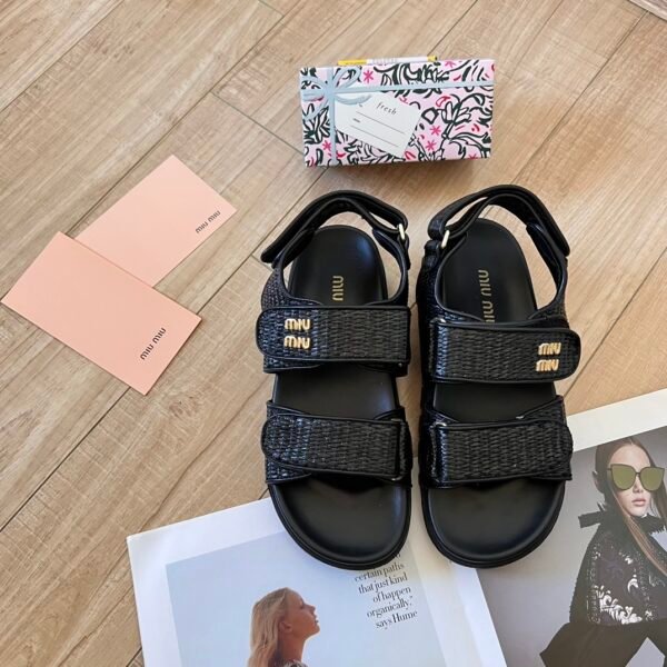 MIU Summer Weaving Velcro Sandals - Sandals
