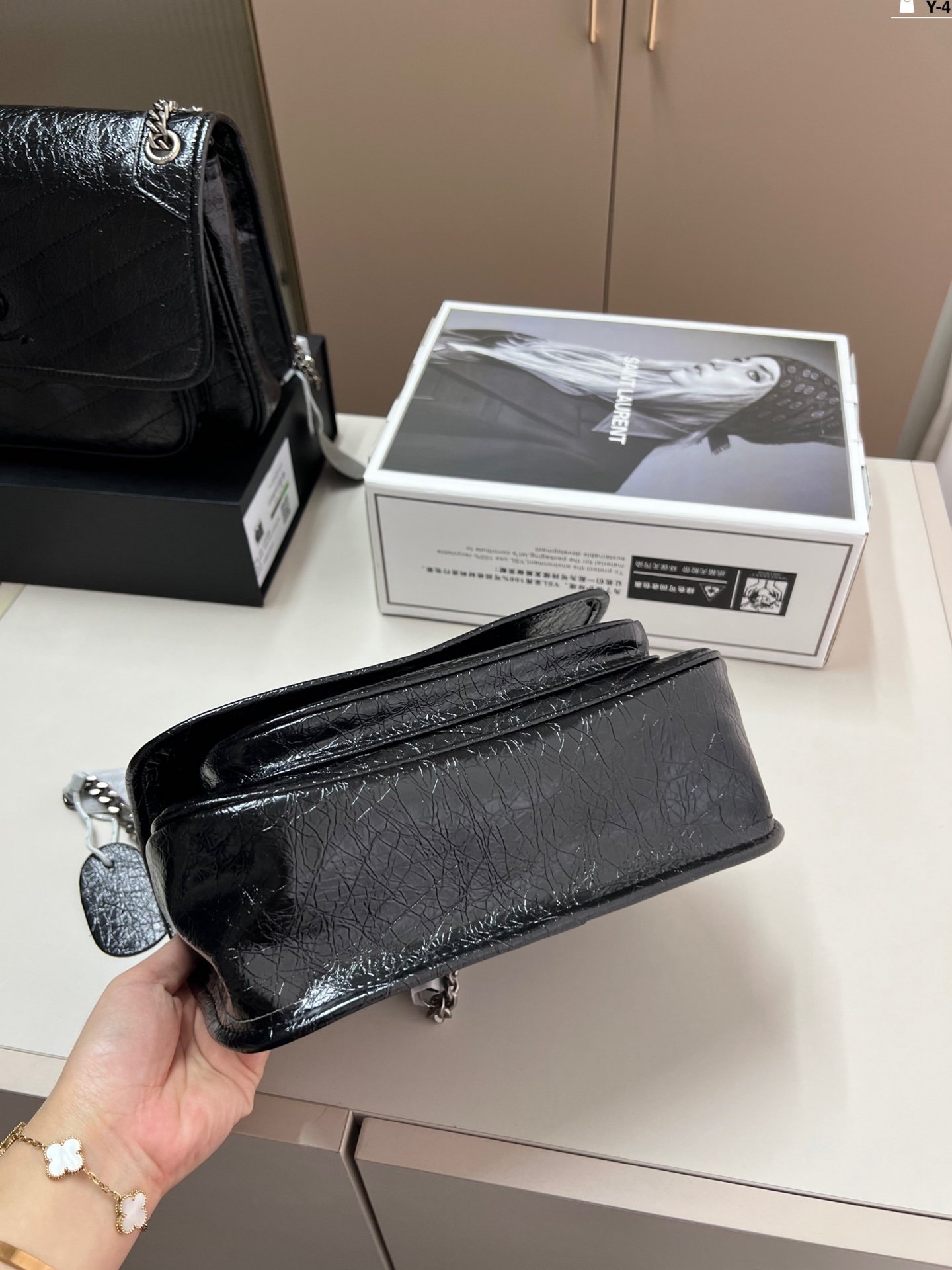 YSL Niki Medium Black Crinkled Leather - Bag - Image 3