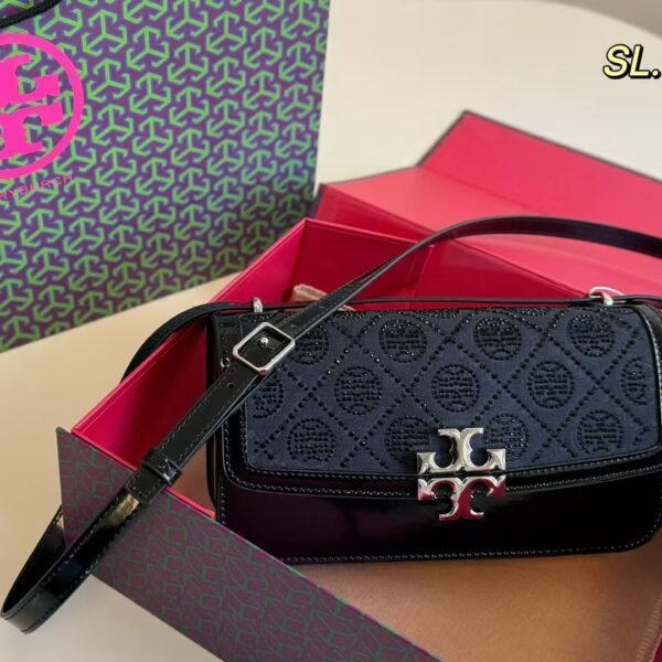 TB Toryburch rhinestone patent leather small gold