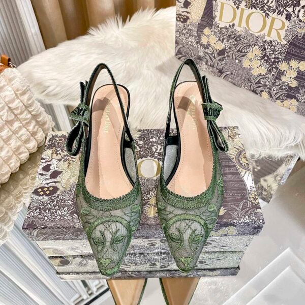 CD J'ACD Slingback Pumps Green Embroidered Mesh - Heels