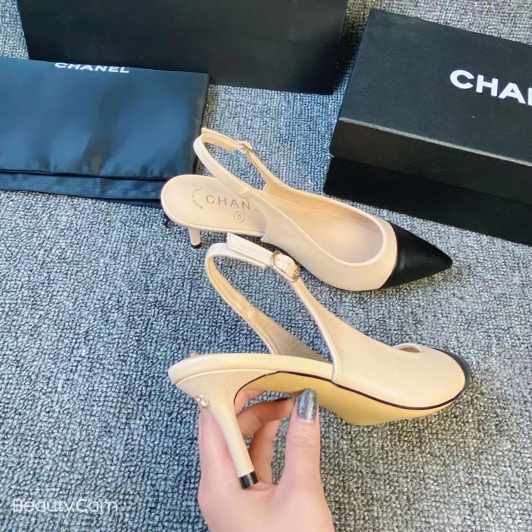 CC Slingback Pumps Beige/Black Leather - Heels - Image 5