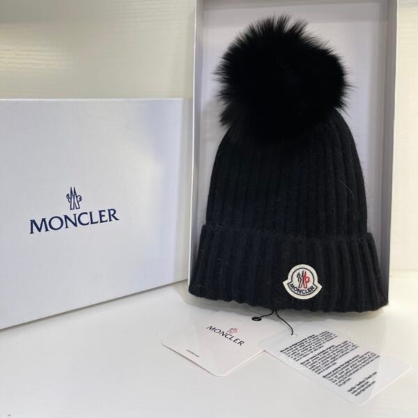 MCL Pom Pom Beanie Black/White Wool - Hat