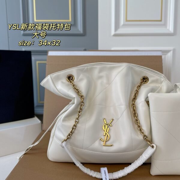 YSL Jamie Puffer Large White/Beige/Black Leather - Bag