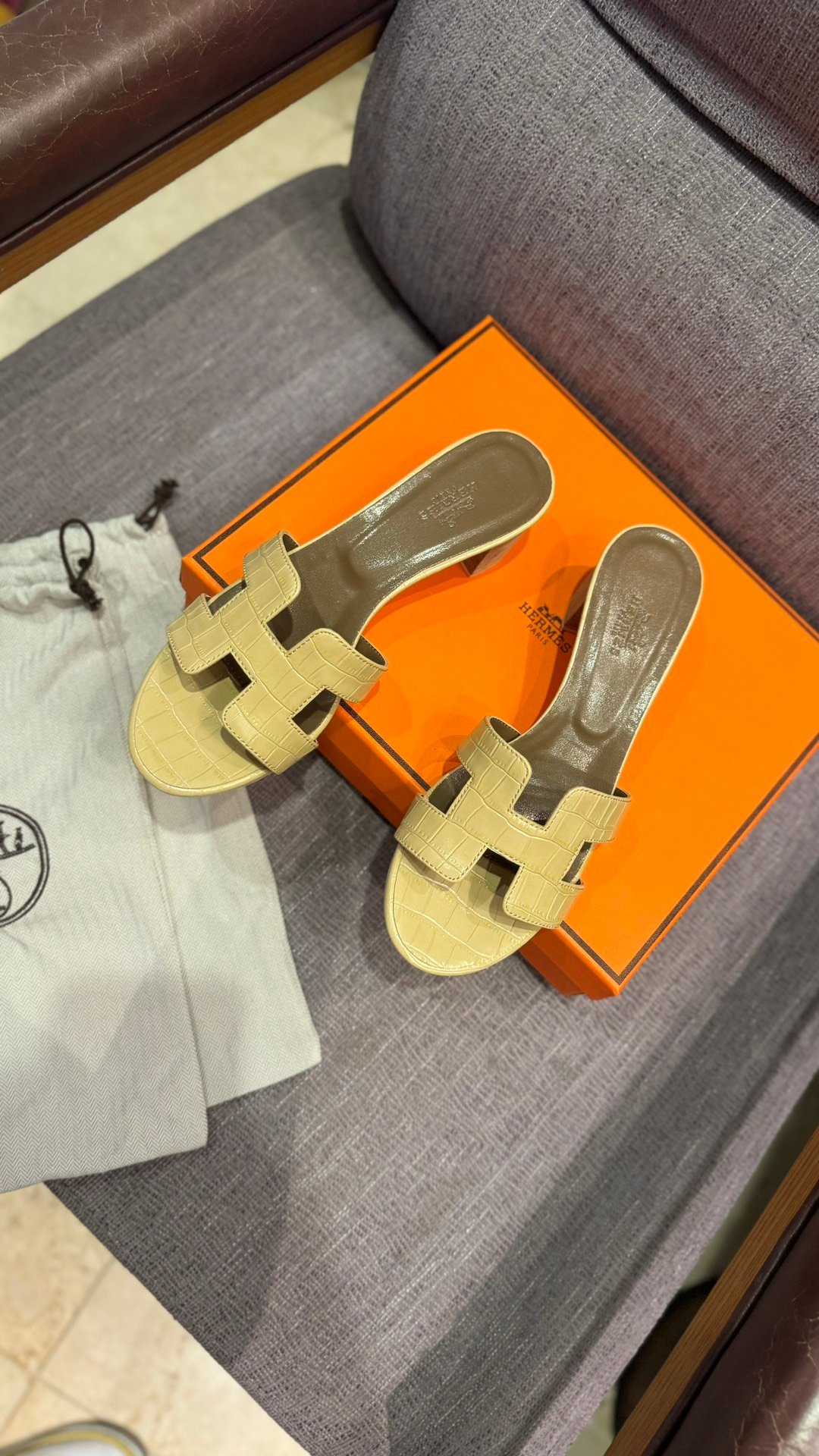 HM Oran Sandals Beige Crocodile Embossed Leather - Sandals - Image 4