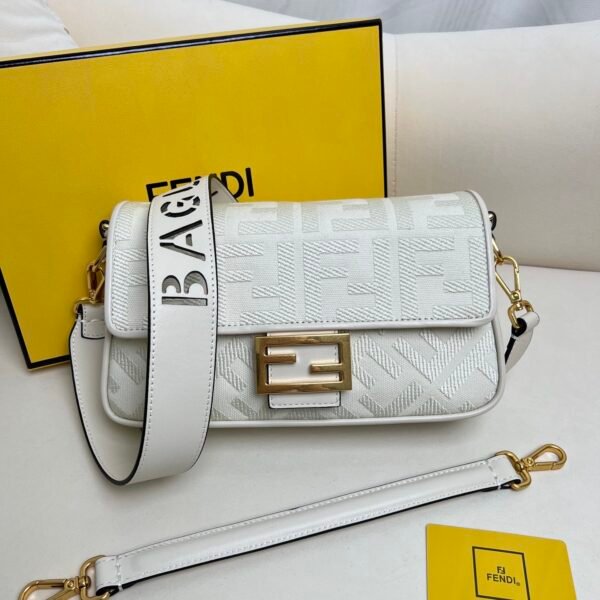 FD Baguette White Embossed Leather - Bag