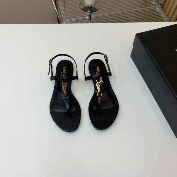 YSL Cassandra Flat Sandals Black Leather - Sandals
