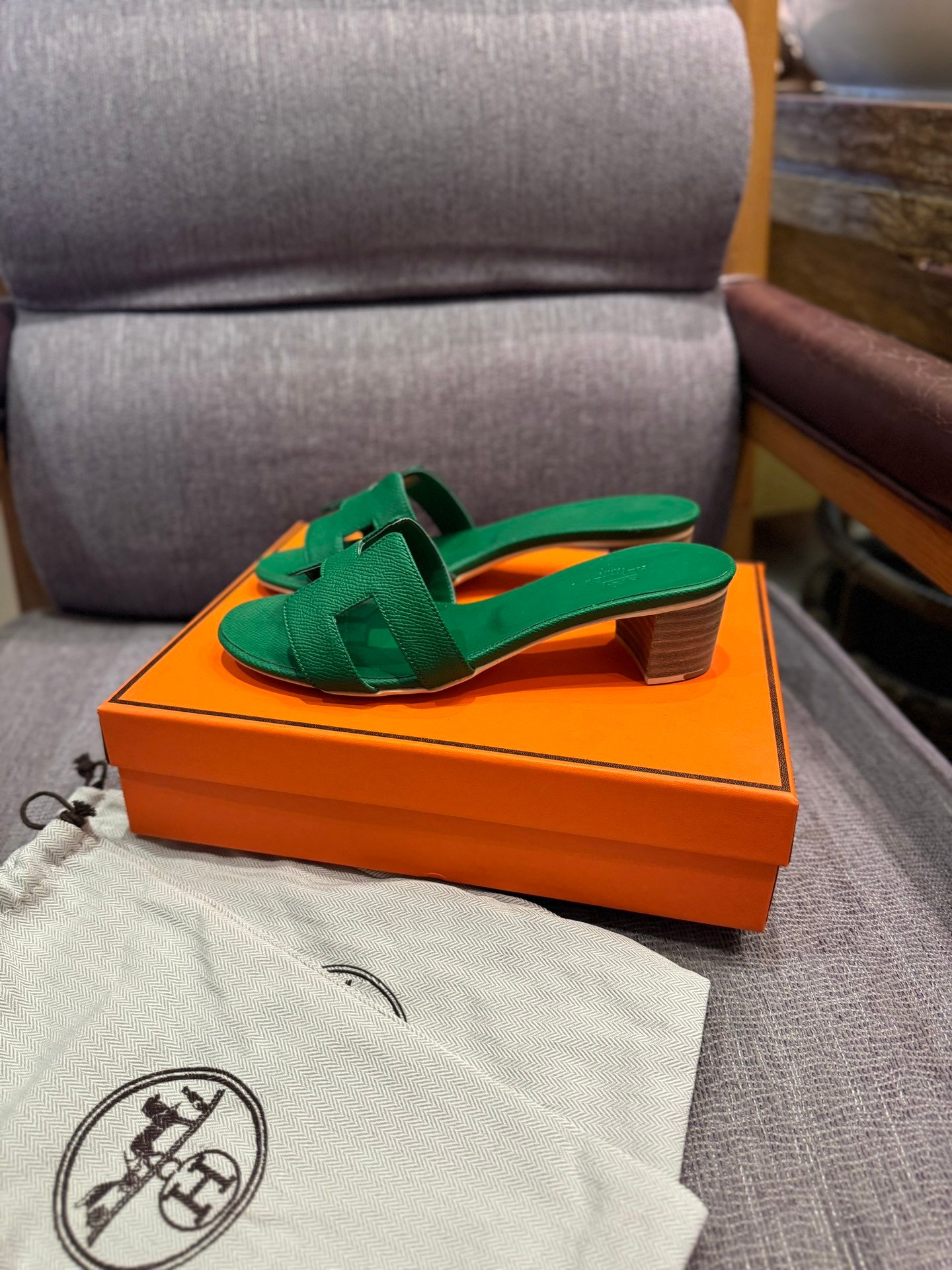 HM Oran Sandals Green Leather - Sandals