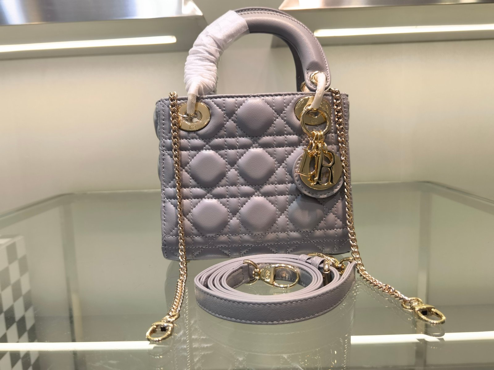 CD Lady CD Mini Grey Cannage Leather - Bag