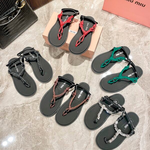 MIU Tied Belted Flat Toe Post Sandals - Sandals