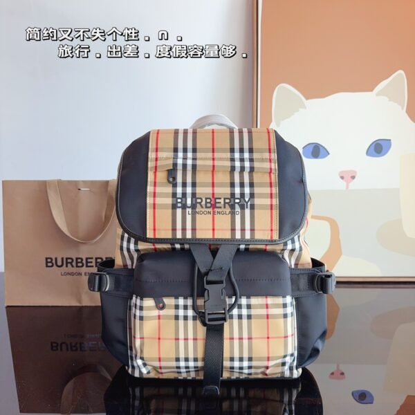 BBR Vintage Check and Leather Backpack Beige/Black - Backpack