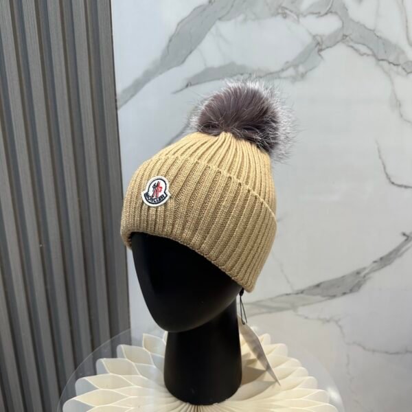 MCL Pom Pom Beanie Beige Wool - Hat