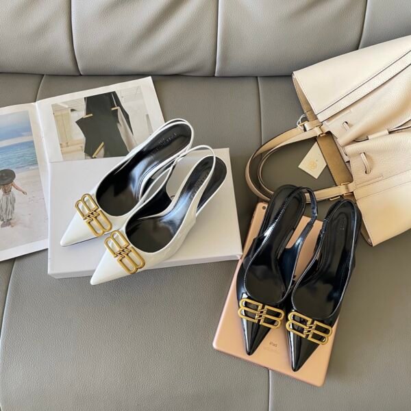 BAL BB Mules White/Black Leather - Heels
