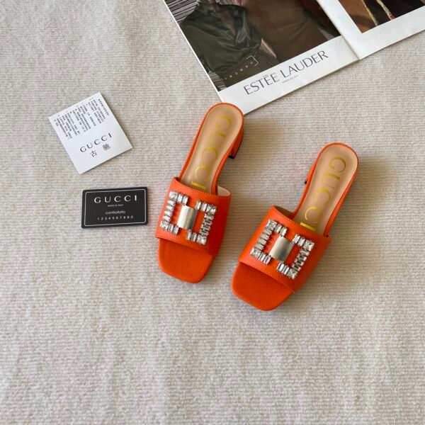 GG Mid-Heel Slide with Crystal Buckle - Sandals