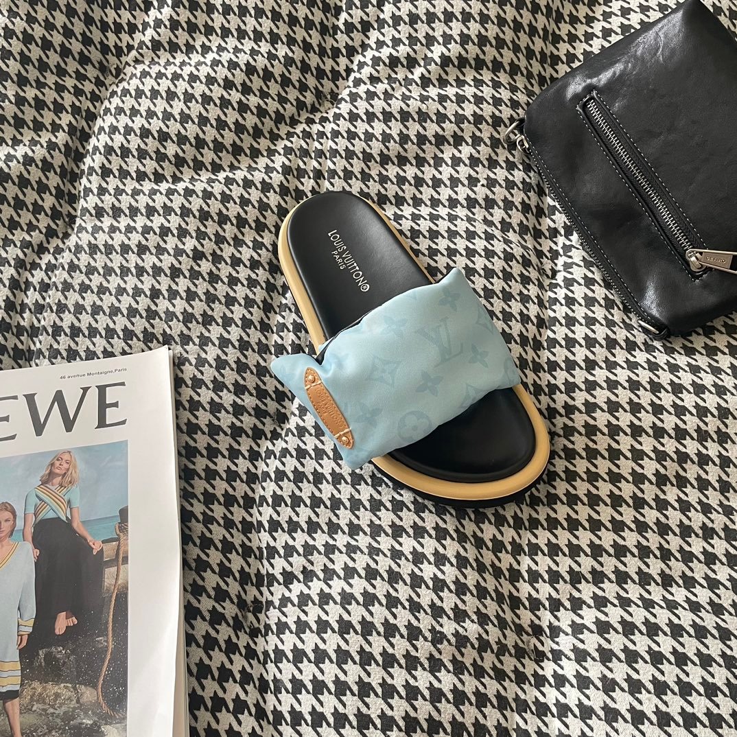 LV Pillow Comfort Slide Blue Monogram - Slides - Image 4