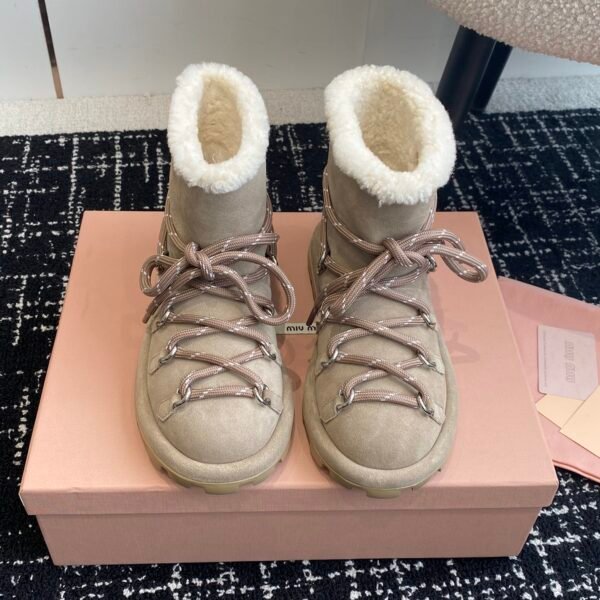 MIU Shearling Lace-Up Boots - Boots