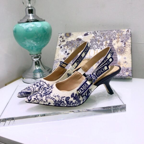 CD J'ACD Slingback Pump Blue Toile de Jouy Embroidery - Heels