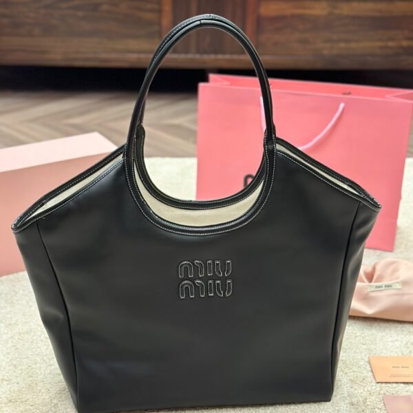 MIU Matelassé Leather Tote Large Black Leather - Bag