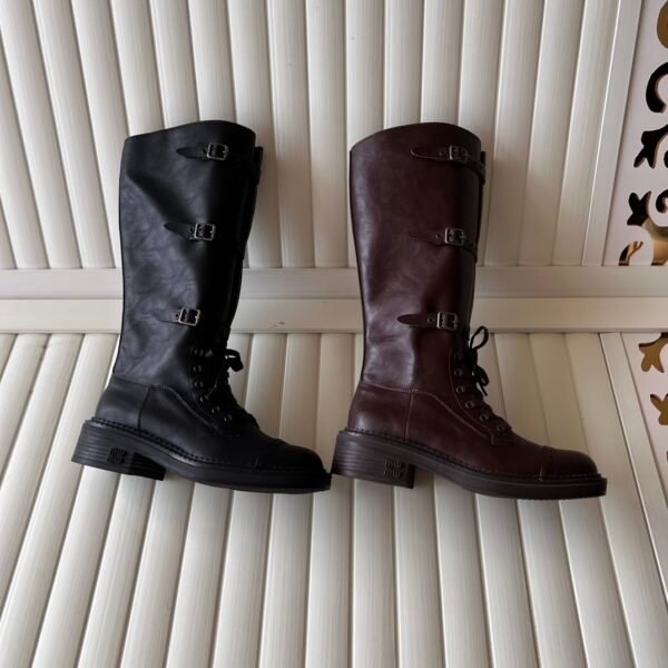 MIU Biker Boots Black and Brown Leather - Boots