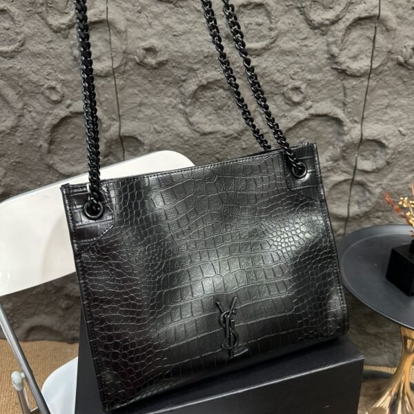 YSL Niki Medium Black Croc-Embossed Leather - Bag