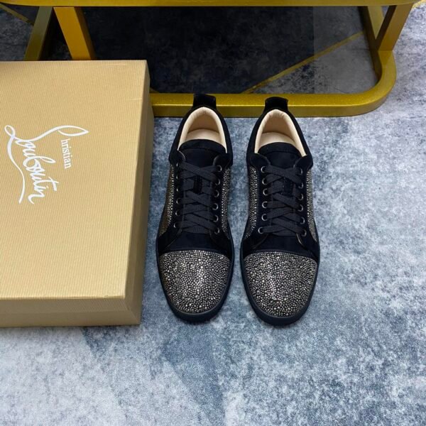 Louboutin Louis Junior Spikes Black Suede/Strass - Sneakers