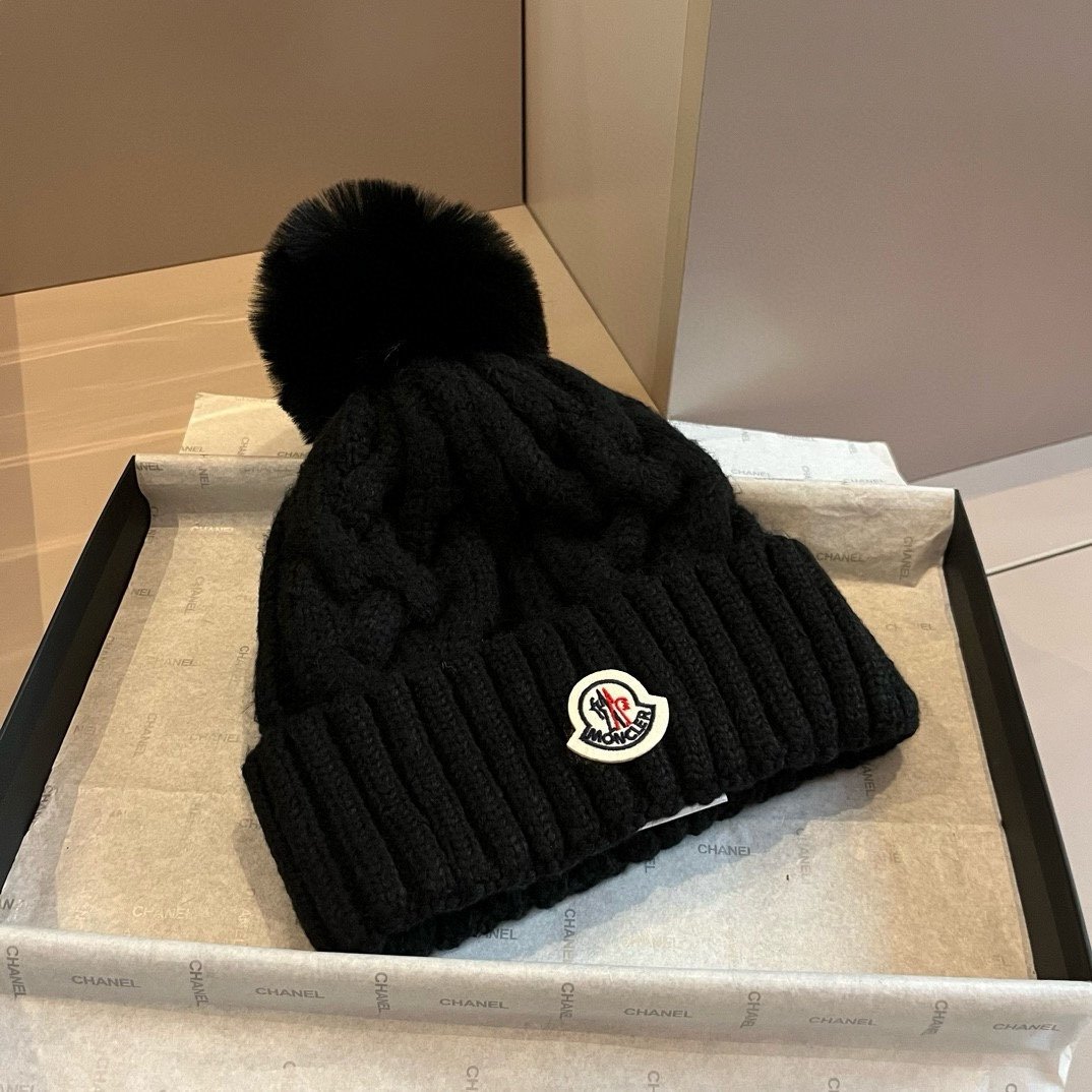 MCL Pom Pom Beanie Black Knit - Hat - Image 4
