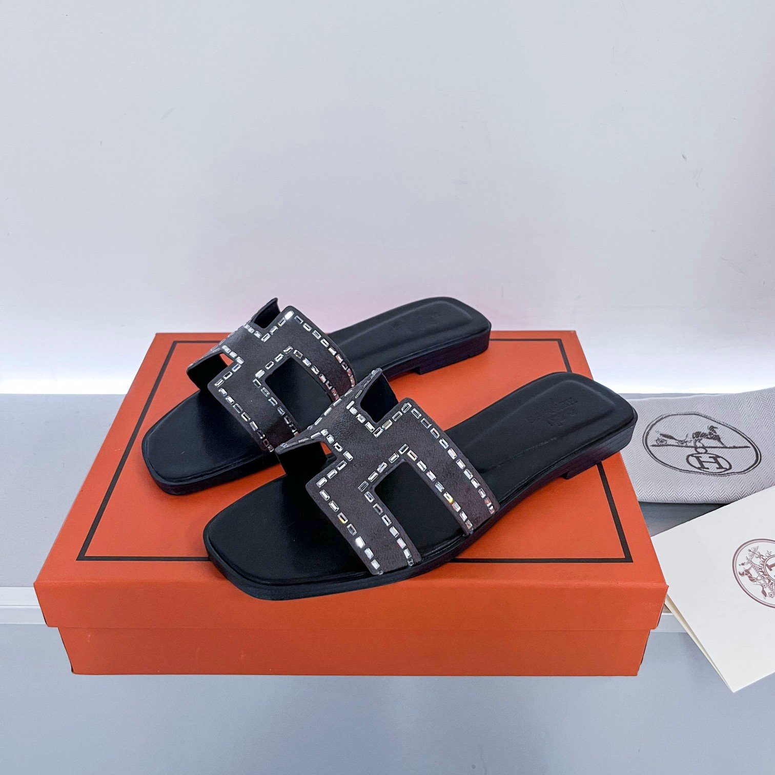 HM Oran Sandals Black Suede with Crystals - Slides - Image 3