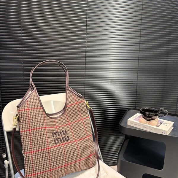 MIU Madras Plaid Tote Plaid Fabric - Bag