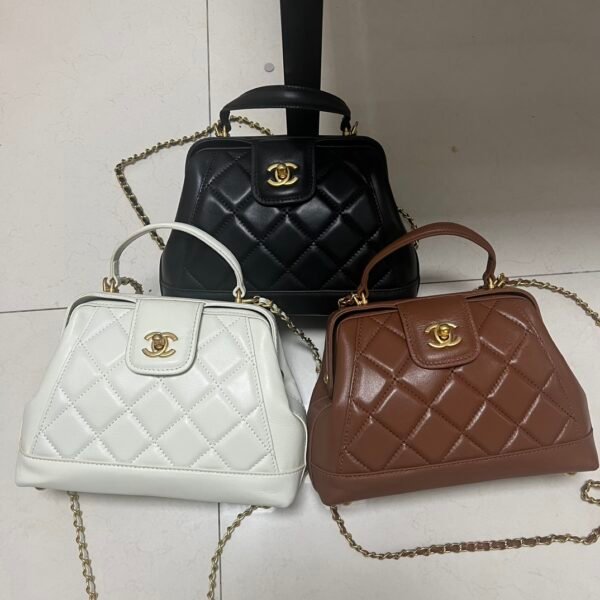 CC Coco Handle Black, White, Brown Leather - Bag