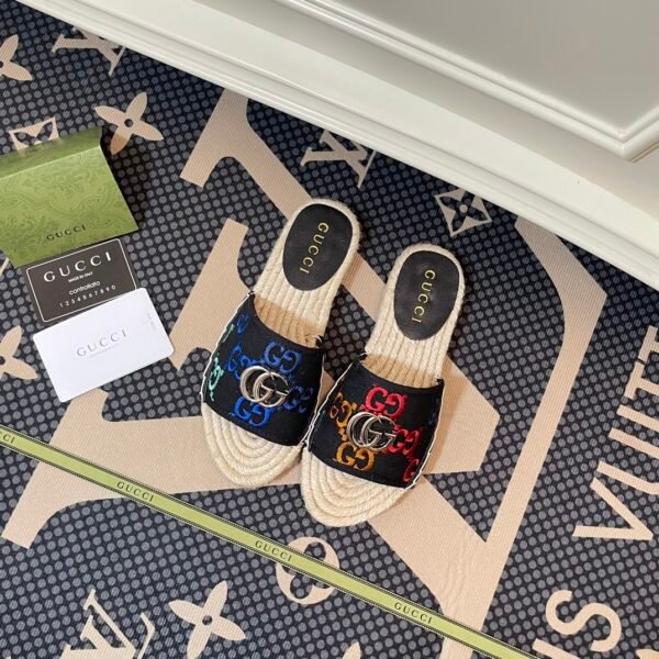 GG Double G Multicolor Espadrille Black Canvas - Slides