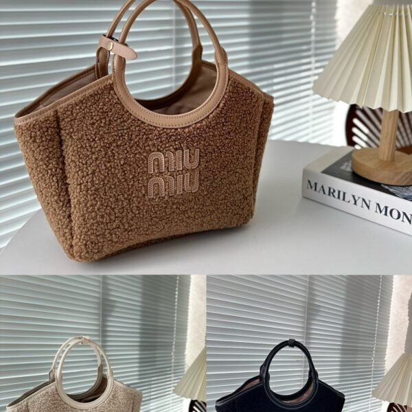 MIU Shearling Tote Brown/Beige Shearling - Bag