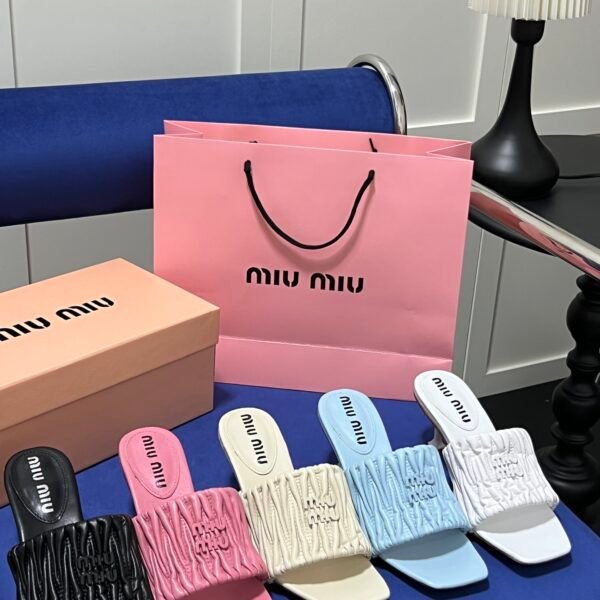 MIU Matelassé Nappa Leather Slides - Slides