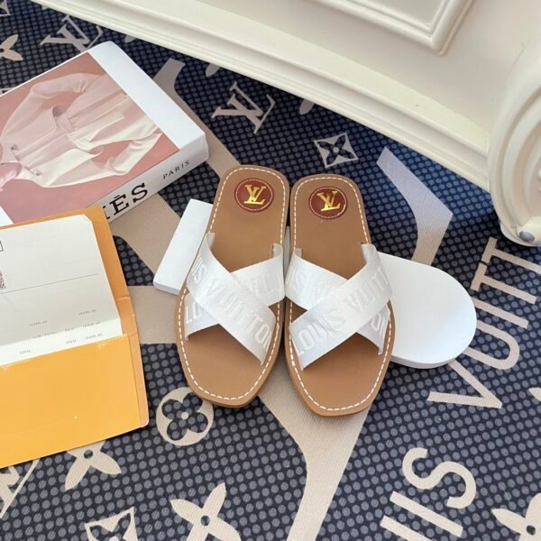 LV Paseo Flat Comfort White Canvas - Slides