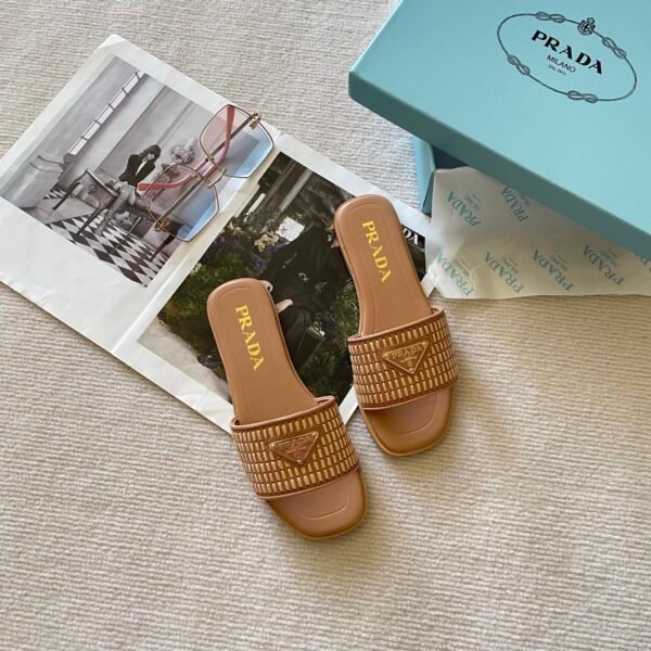 PR Triangle Logo Raffia Slides Beige Raffia - Slides