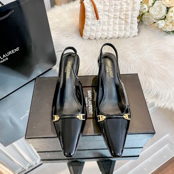 YSL Opyum Slingback Pumps Black Patent Leather - Heels