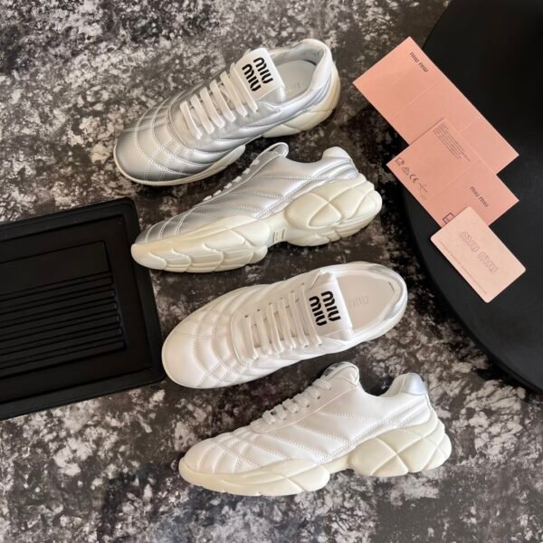 MIU Quilted Sneakers White/Silver - Sneakers