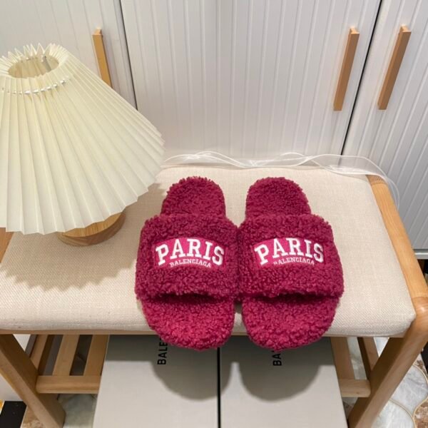 BAL Paris Shearling Slides Burgundy - Slides