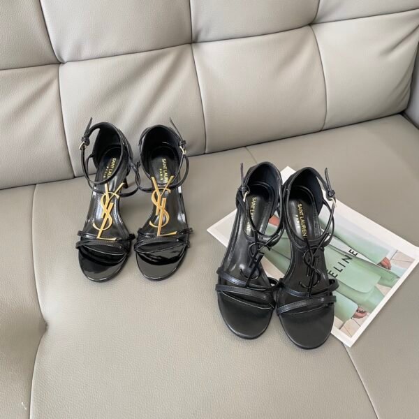 YSL Opyum Sandals Black Leather - Heels