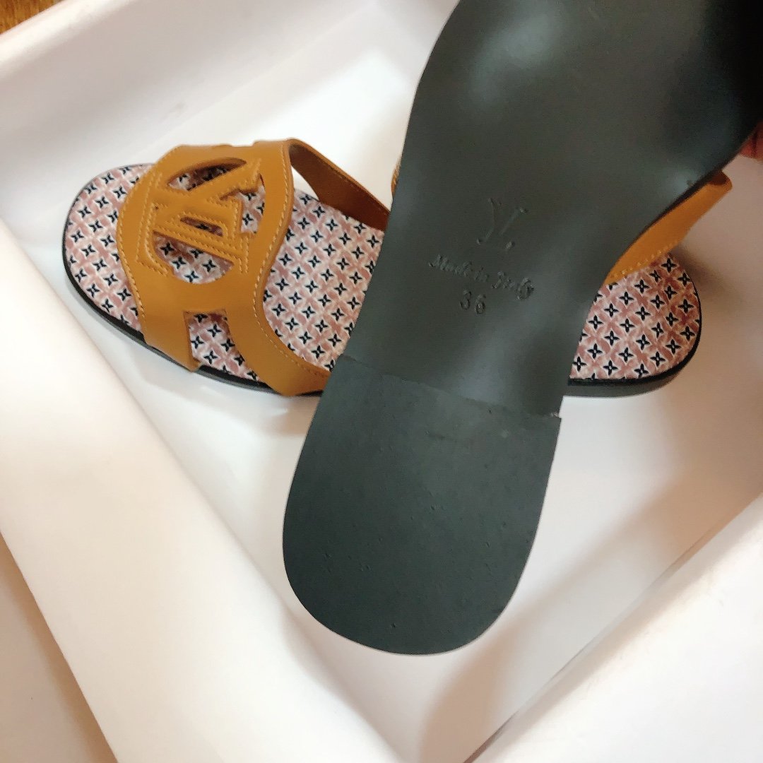 LV Paseo Flat Comfort Tan Leather - Slides - Image 9