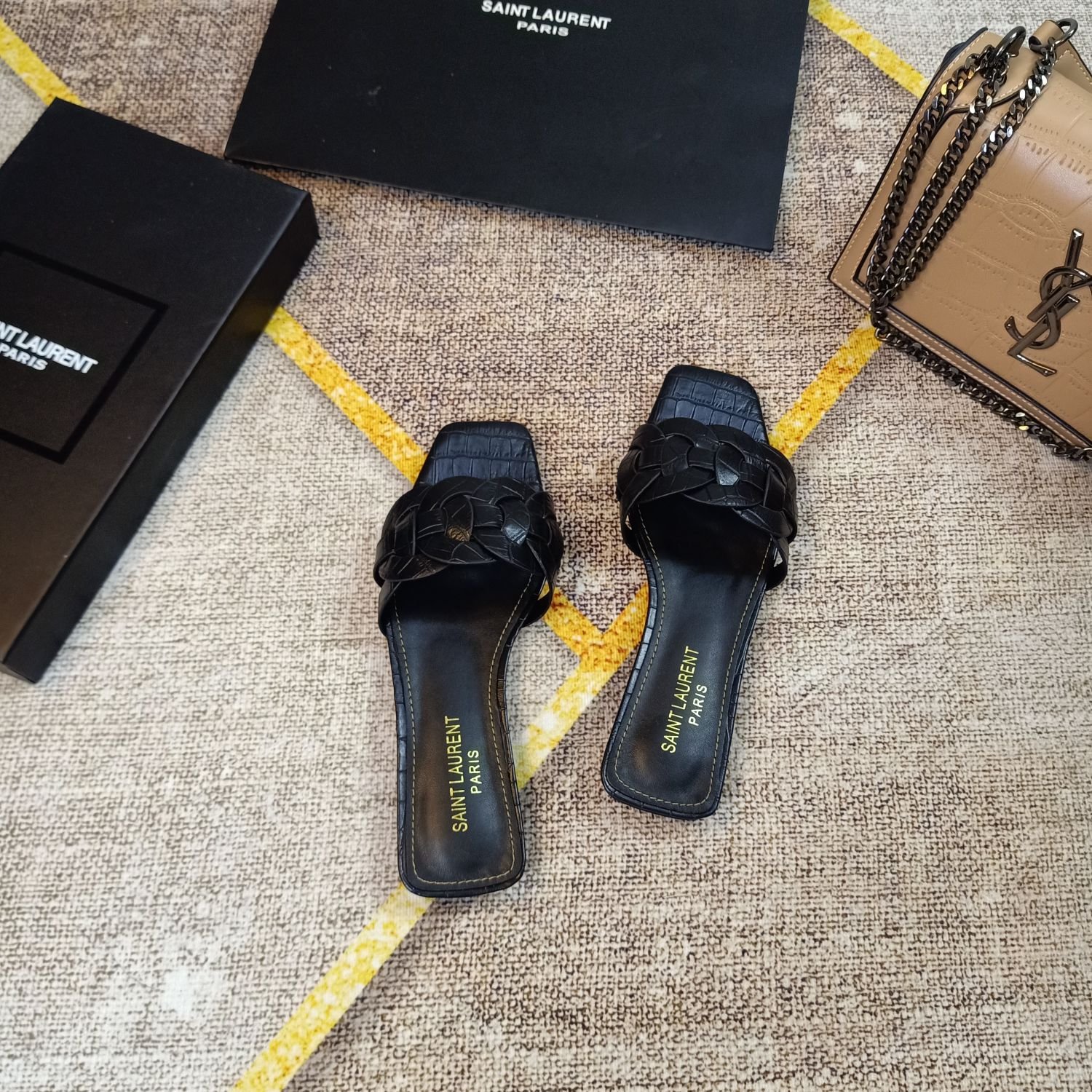 YSL Nu Pieds Tribute Brown Croc-Embossed Leather - Sandals - Image 8