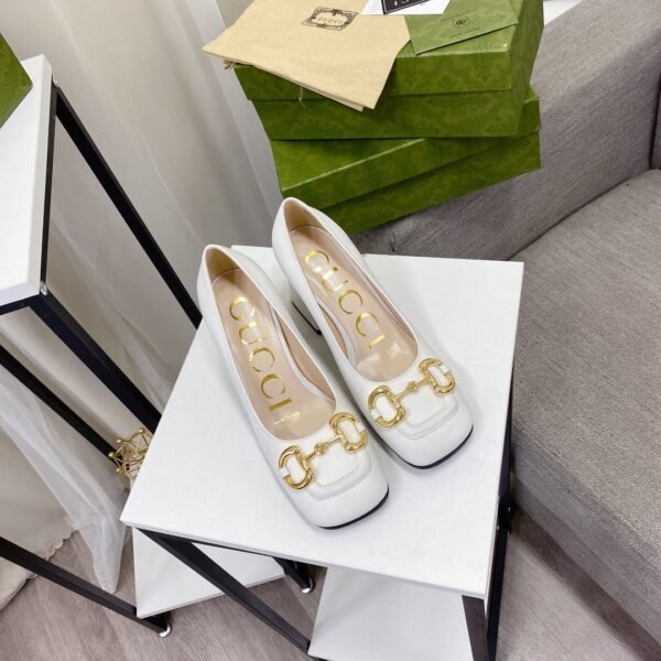 GG Horsebit Mid-Heel Pump White Leather - Heels