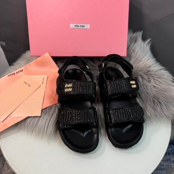 MIU Woven Velcro Sandals Black - Sandals