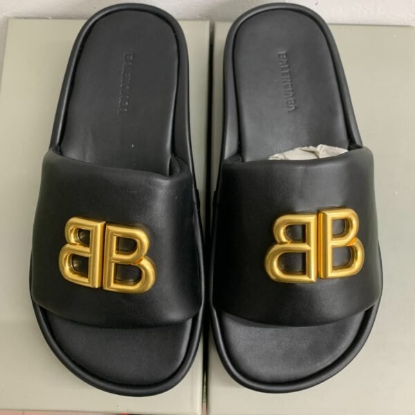 BAL Pool Slide Sandals Black Leather - Slides
