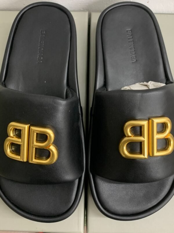 BAL Pool Slide Sandals Black Leather – Slides